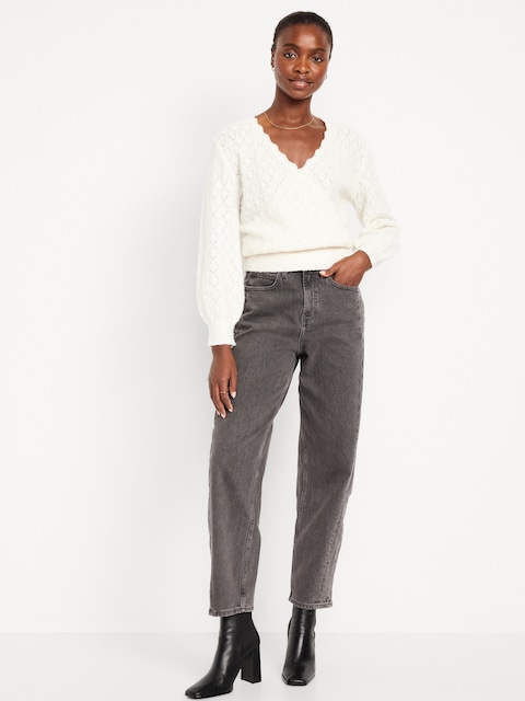 High-Waisted Barrel Ankle Jeans - Gray Wash