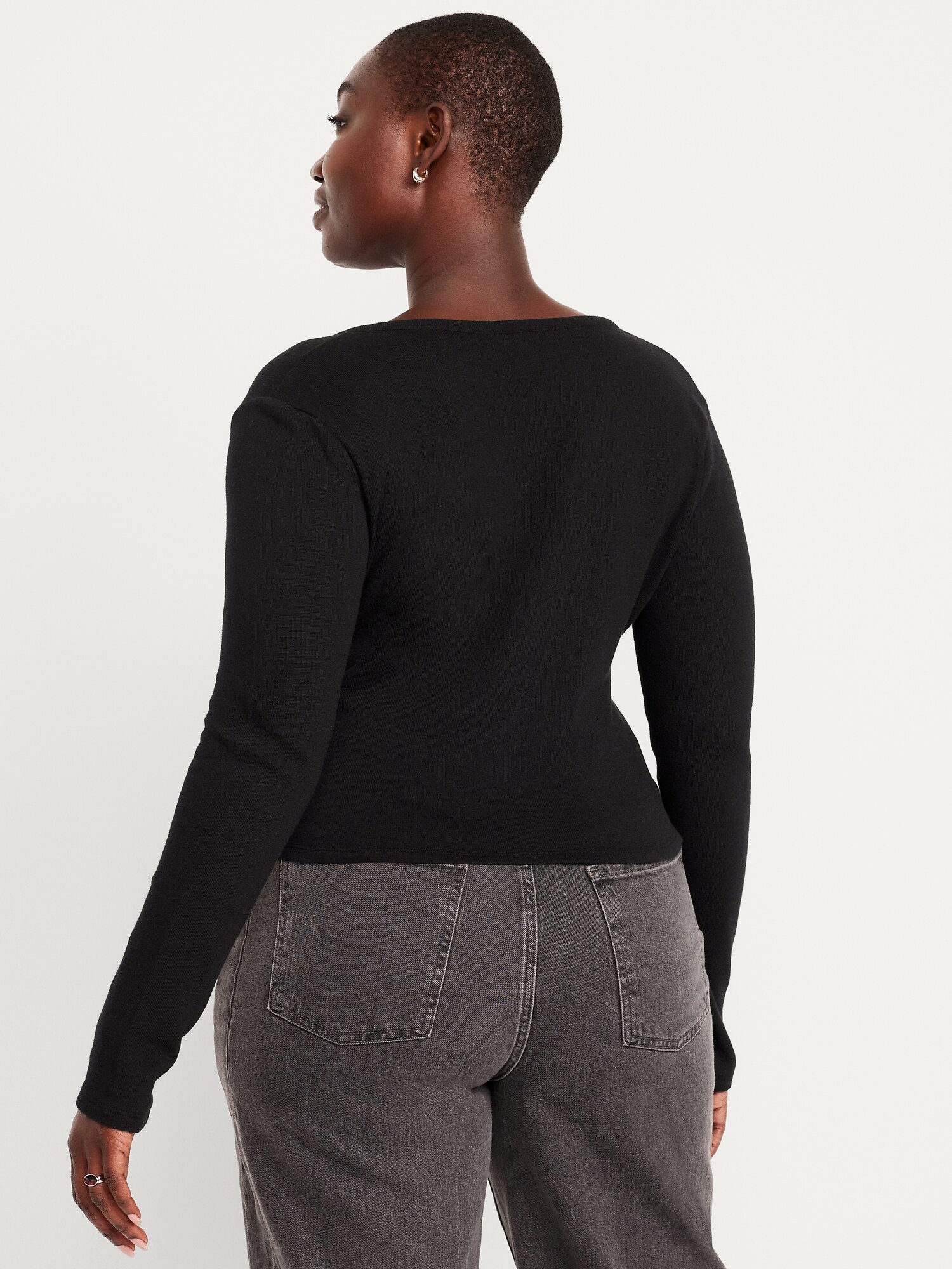 Женский топ Old Navy Long-Sleeve Wrap-Front Top, цвет: Чёрный — фото 5