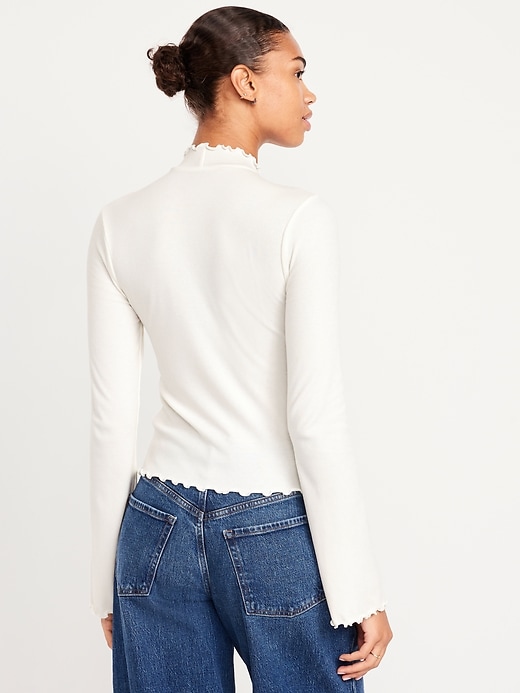 Image number 2 showing, Mock-Neck Lettuce-Edge Rib Top