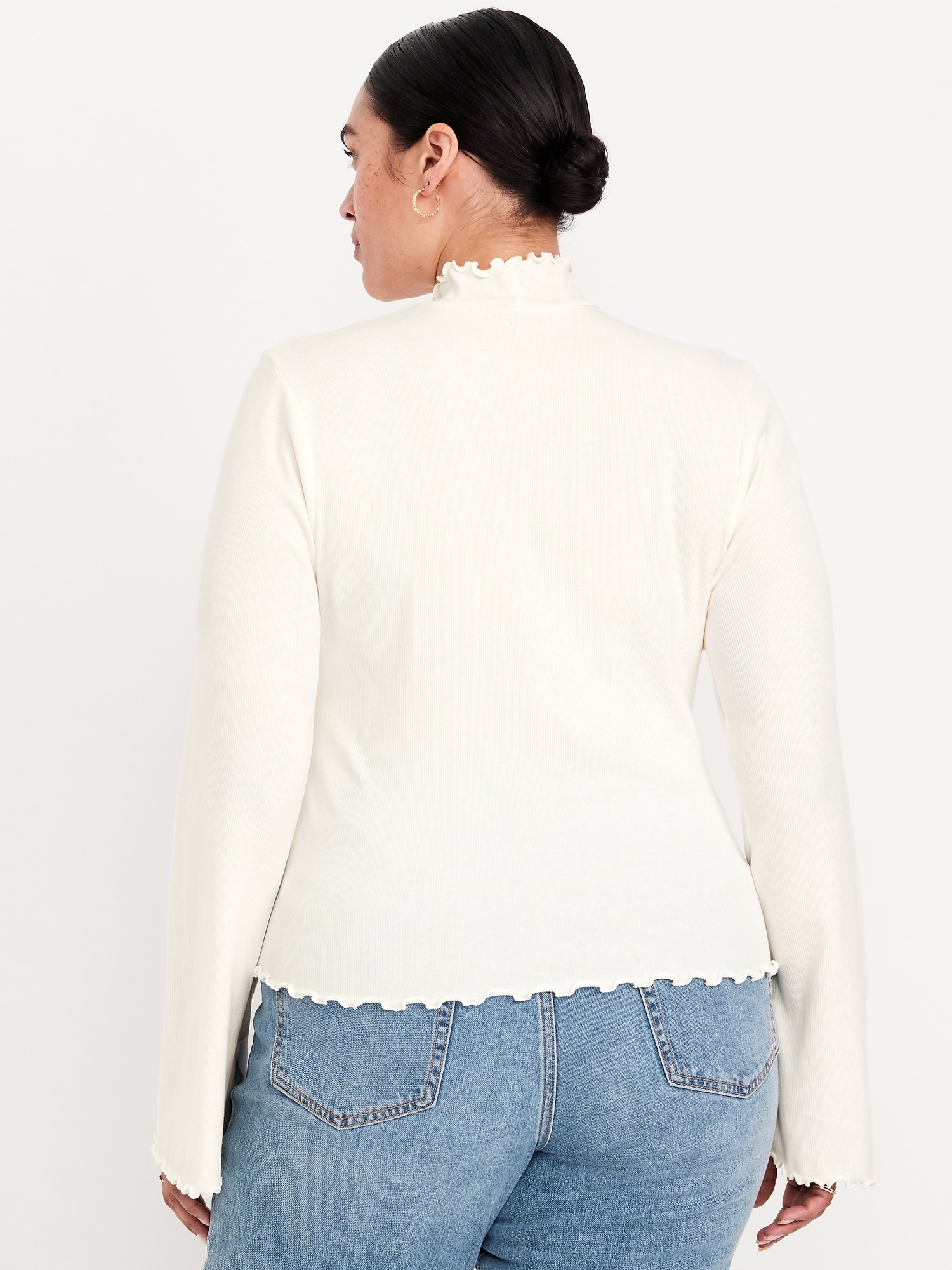 230【BRIEFING】 BACK LOGO LINE MOCK NECK Long Sleeve Mock-Neck Cropped Top