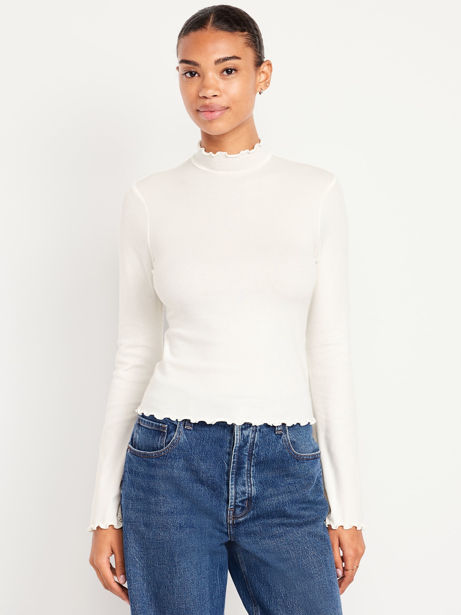 230【BRIEFING】 BACK LOGO LINE MOCK NECK Long Sleeve Mock-Neck Cropped Top