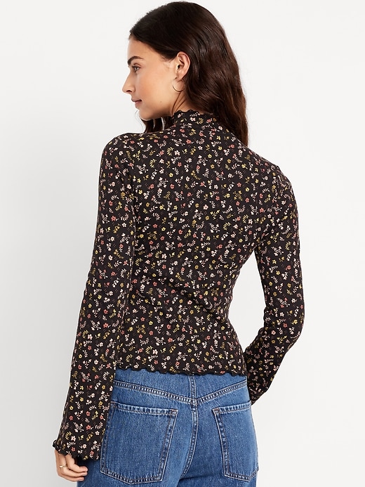 Mock-Neck Lettuce-Edge Rib Top