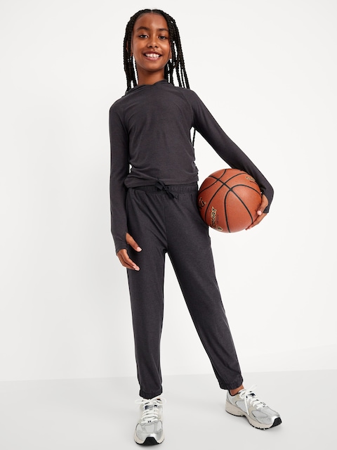 CloudMotion Side-Ruched Performance Hoodie for Girls - Light Black Heather