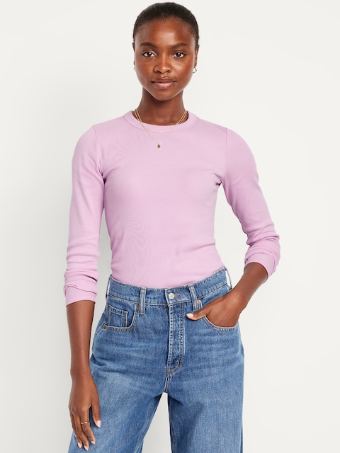 Snug Long-Sleeve Crew-Neck T-Shirt - Dahlia