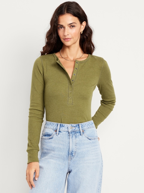 Cozy Snug Crew-Neck Henley - Avocado Oil