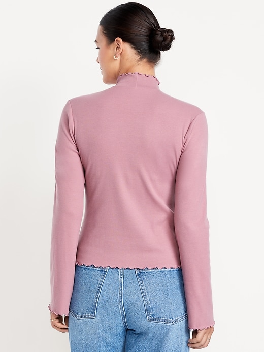 Image number 5 showing, Mock-Neck Lettuce-Edge Rib Top