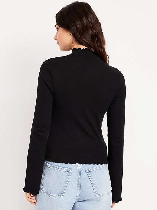 Image number 2 showing, Mock-Neck Lettuce-Edge Rib Top