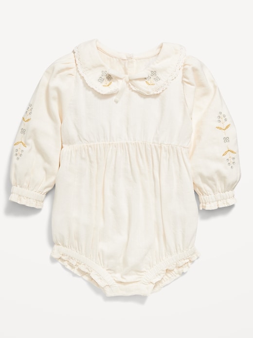 Image number 1 showing, Long-Sleeve Ruffled Collar One-Piece Romper for Baby