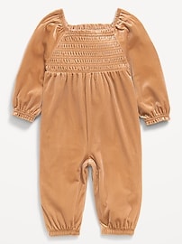 Image number 1 showing, Long-Sleeve Smocked Velour Jumpsuit for Baby