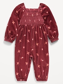 Image number 1 showing, Long-Sleeve Smocked Velour Jumpsuit for Baby