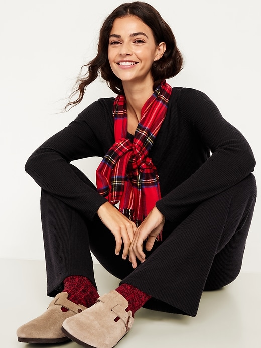 Image number 3 showing, High-Waisted Cozy Waffle Flare Pants