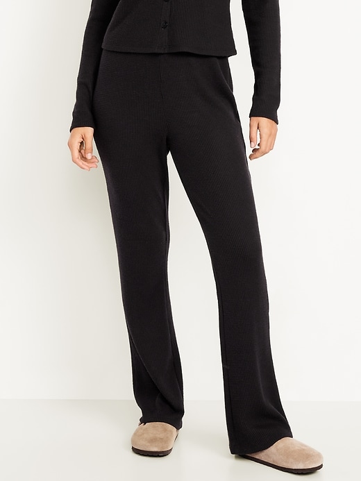 Image number 1 showing, High-Waisted Cozy Waffle Flare Pants