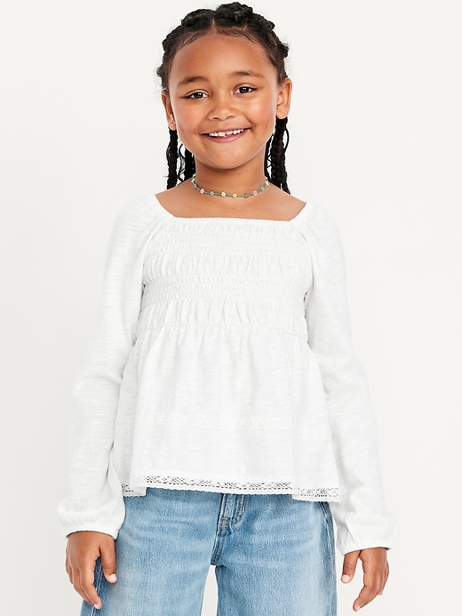 Image number 1 showing, Long-Sleeve Smocked Top for Girls