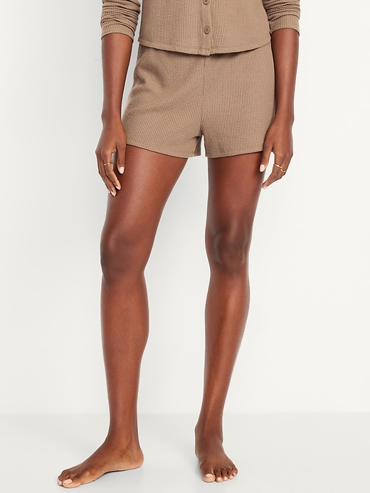 Image number 1 showing, High-Waisted Cozy Waffle Pajama Shorts