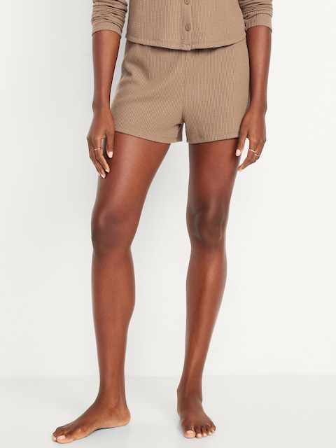 High-Waisted Cozy Waffle Pajama Shorts - Sedimentary
