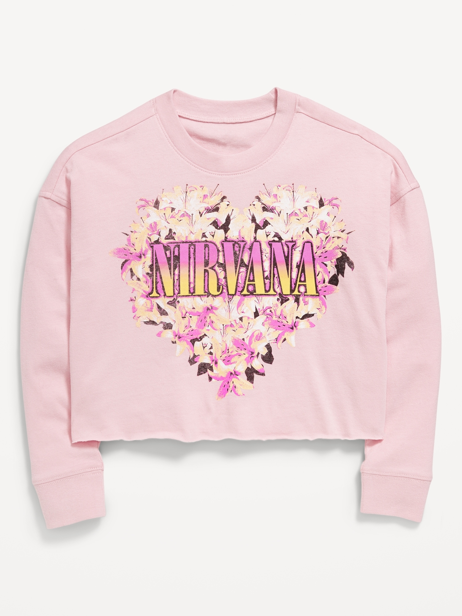 Футболка Old Navy Nirvana™ Long-Sleeve Cropped T-Shirt для девочек, цвет: Розовый