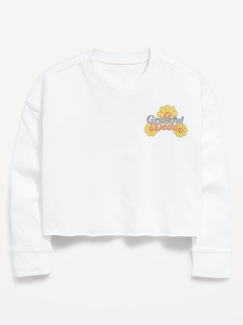 Grateful Dead™ Long-Sleeve Cropped T-Shirt for Girls - White Lilies