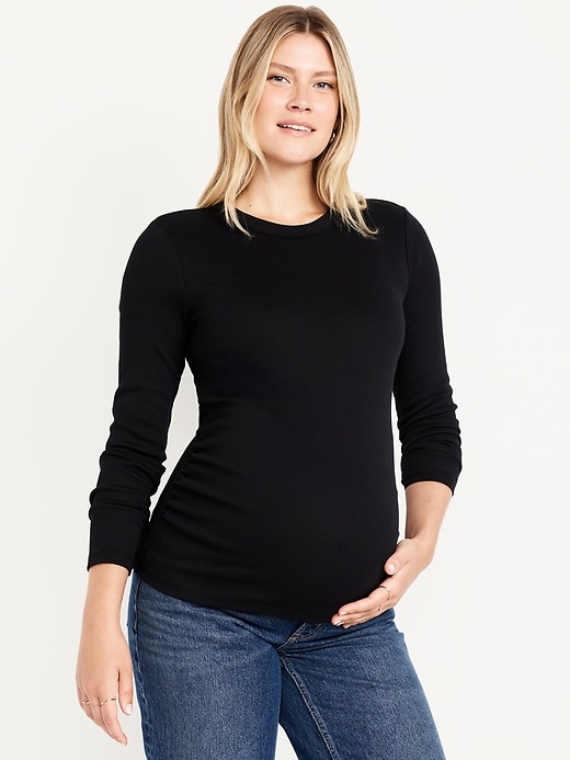 Image number 1 showing, Maternity Long-Sleeve Trapeze-Neck T-Shirt