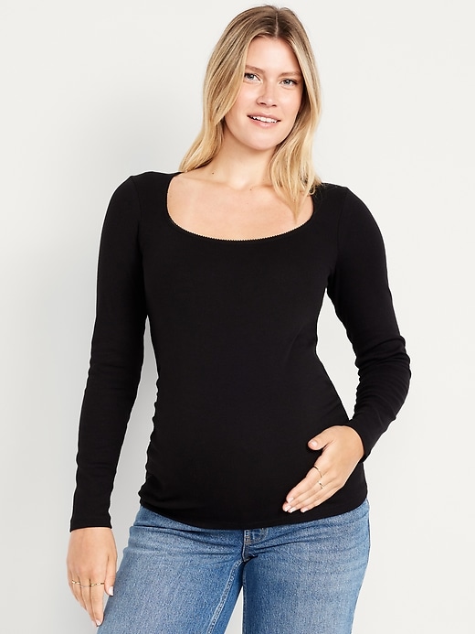 Image number 1 showing, Maternity Long-Sleeve Trapeze-Neck T-Shirt