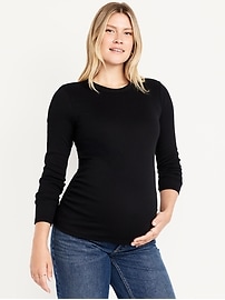 Image number 1 showing, Maternity Long-Sleeve Trapeze-Neck T-Shirt