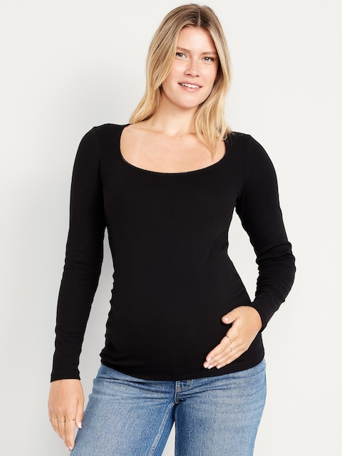 Maternity Long-Sleeve Trapeze-Neck T-Shirt