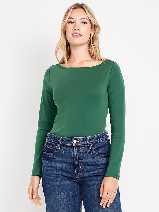 Image number 4 showing, Snug Long-Sleeve Boat-Neck T-Shirt