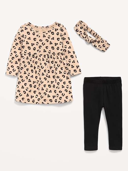 Image number 3 showing, Printed Long-Sleeve Dress, Leggings and Headband for Baby
