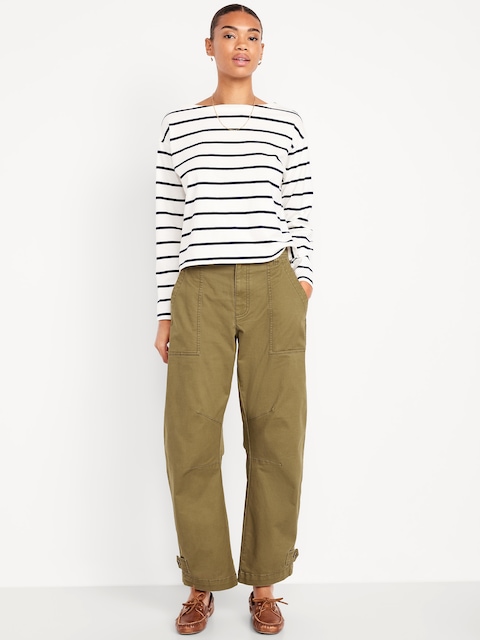 Mid-Rise Twill Barrel Pants - Satin Moss