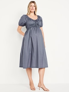 Maternity Puff-Sleeve Midi Dress