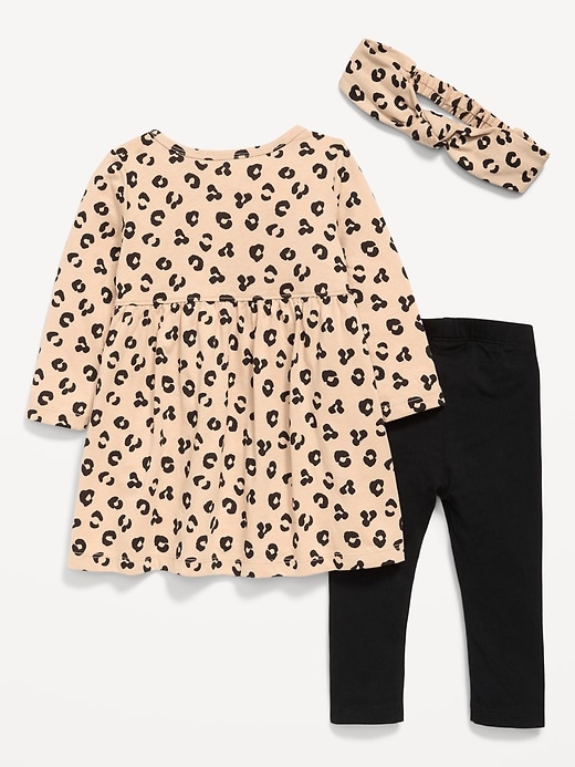 Image number 2 showing, Printed Long-Sleeve Dress, Leggings and Headband for Baby