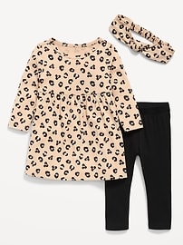 Image number 1 showing, Printed Long-Sleeve Dress, Leggings and Headband for Baby