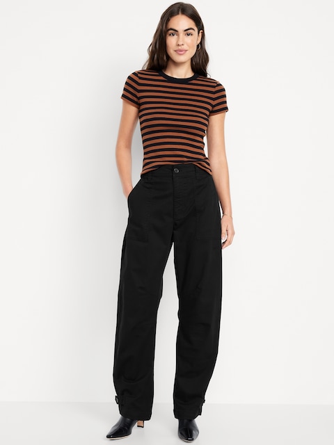 Mid-Rise Twill Barrel Pants - Black Jack