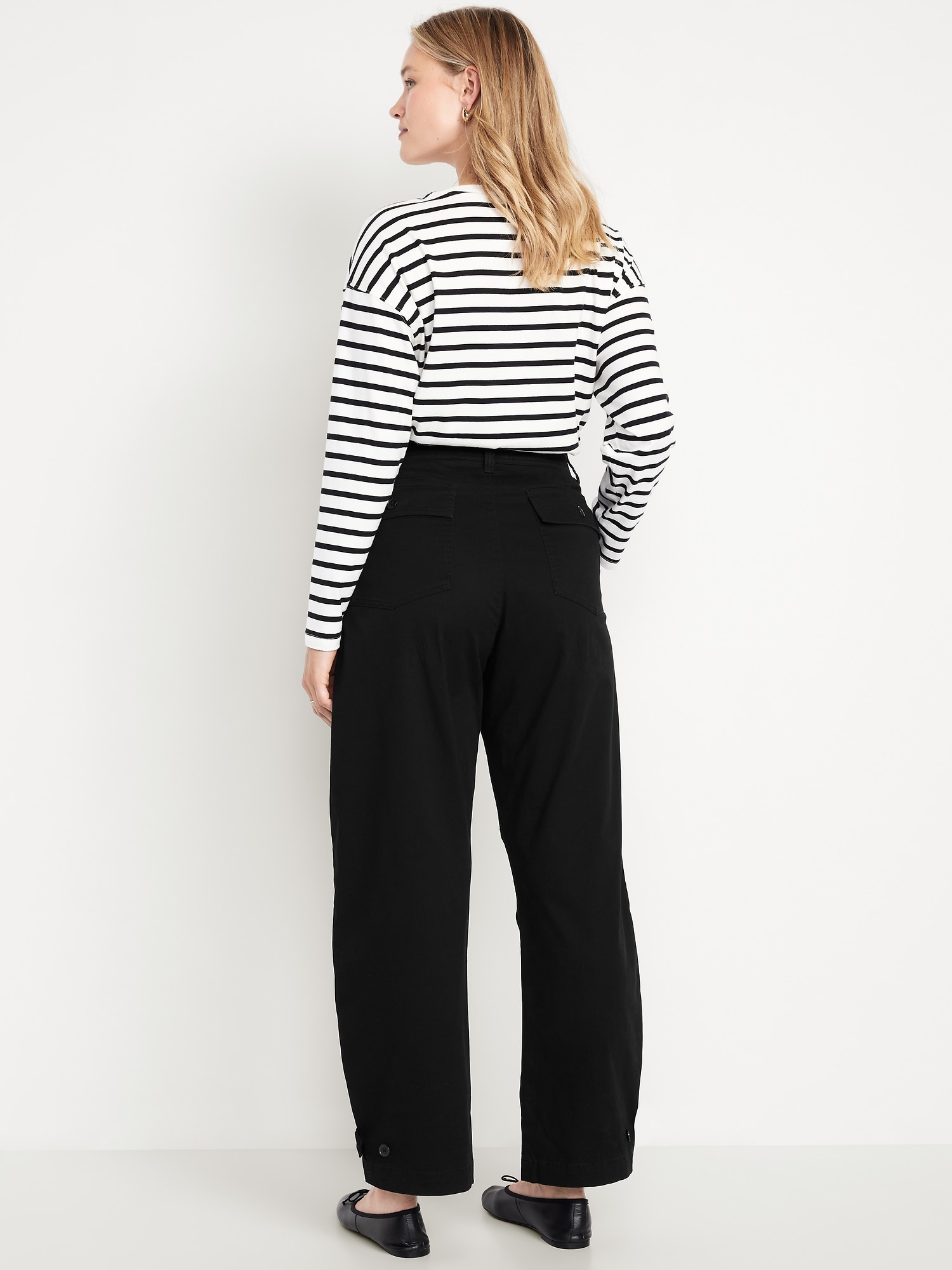 Mid-Rise Twill Barrel Pants