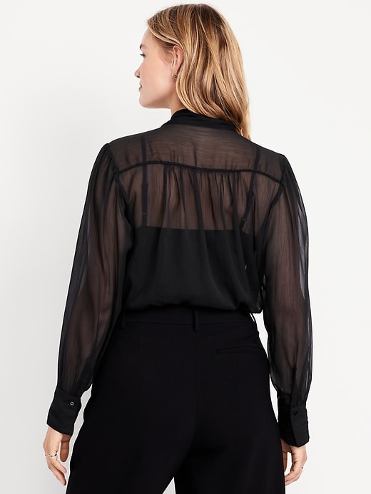 Image number 6 showing, Long-Sleeve Tie-Neck Chiffon Top