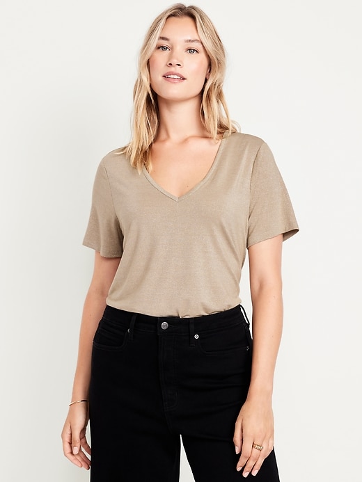 Image number 4 showing, Luxe V-Neck Shine T-Shirt