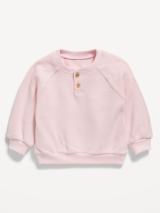 Image number 1 showing, Cozy Long-Sleeve Henley Thermal-Knit Sweatshirt for Baby