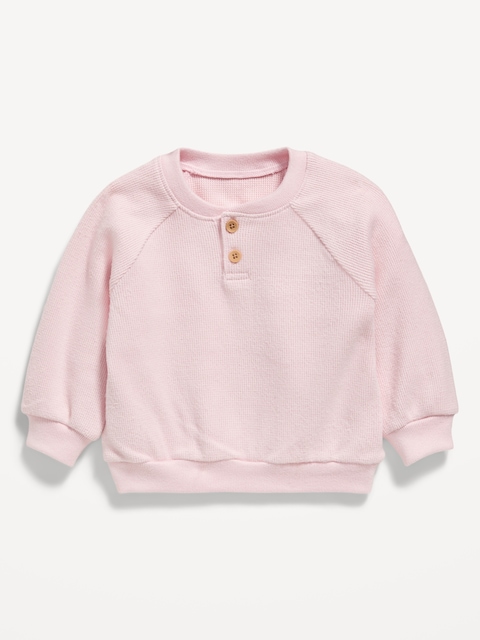 Cozy Long-Sleeve Henley Thermal-Knit Sweatshirt for Baby - Blush On You