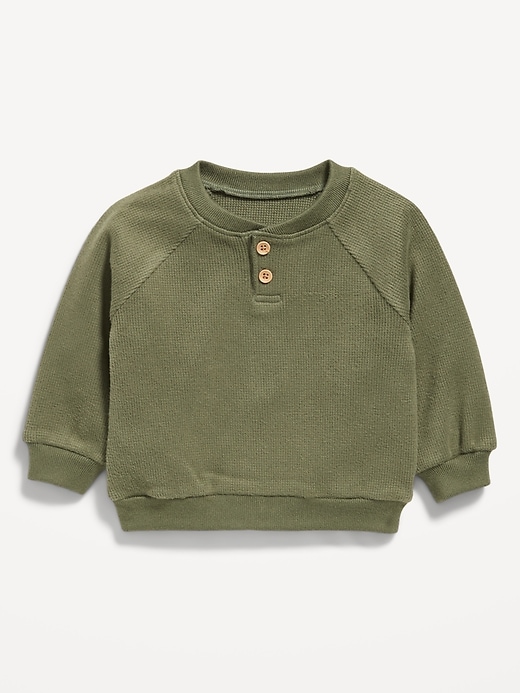 Image number 1 showing, Cozy Long-Sleeve Henley Thermal-Knit Sweatshirt for Baby