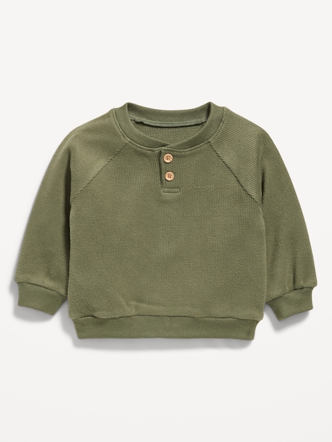 Cozy Long-Sleeve Henley Thermal-Knit Sweatshirt for Baby - Olive Through This