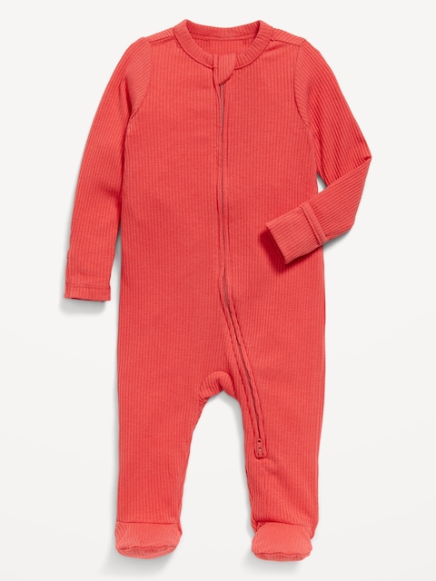 2-Way-Zip Sleep & Play Ribbed Footed One-Piece for Baby - Brick Of Time