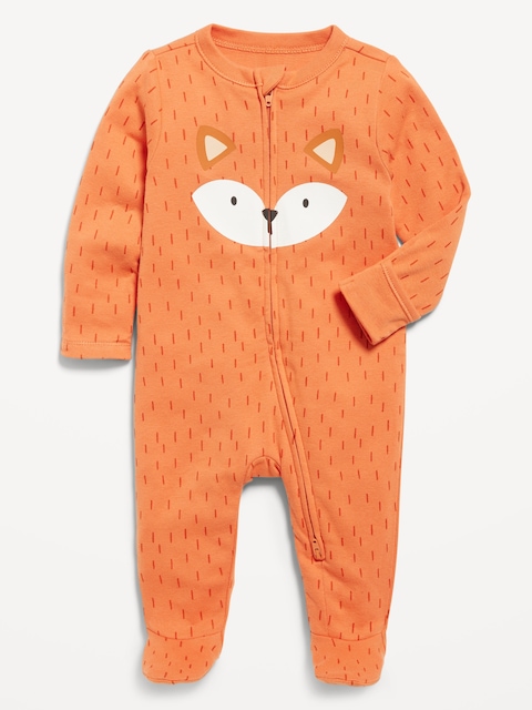 2-Way-Zip Sleep & Play Graphic Footed One-Piece for Baby - Fox