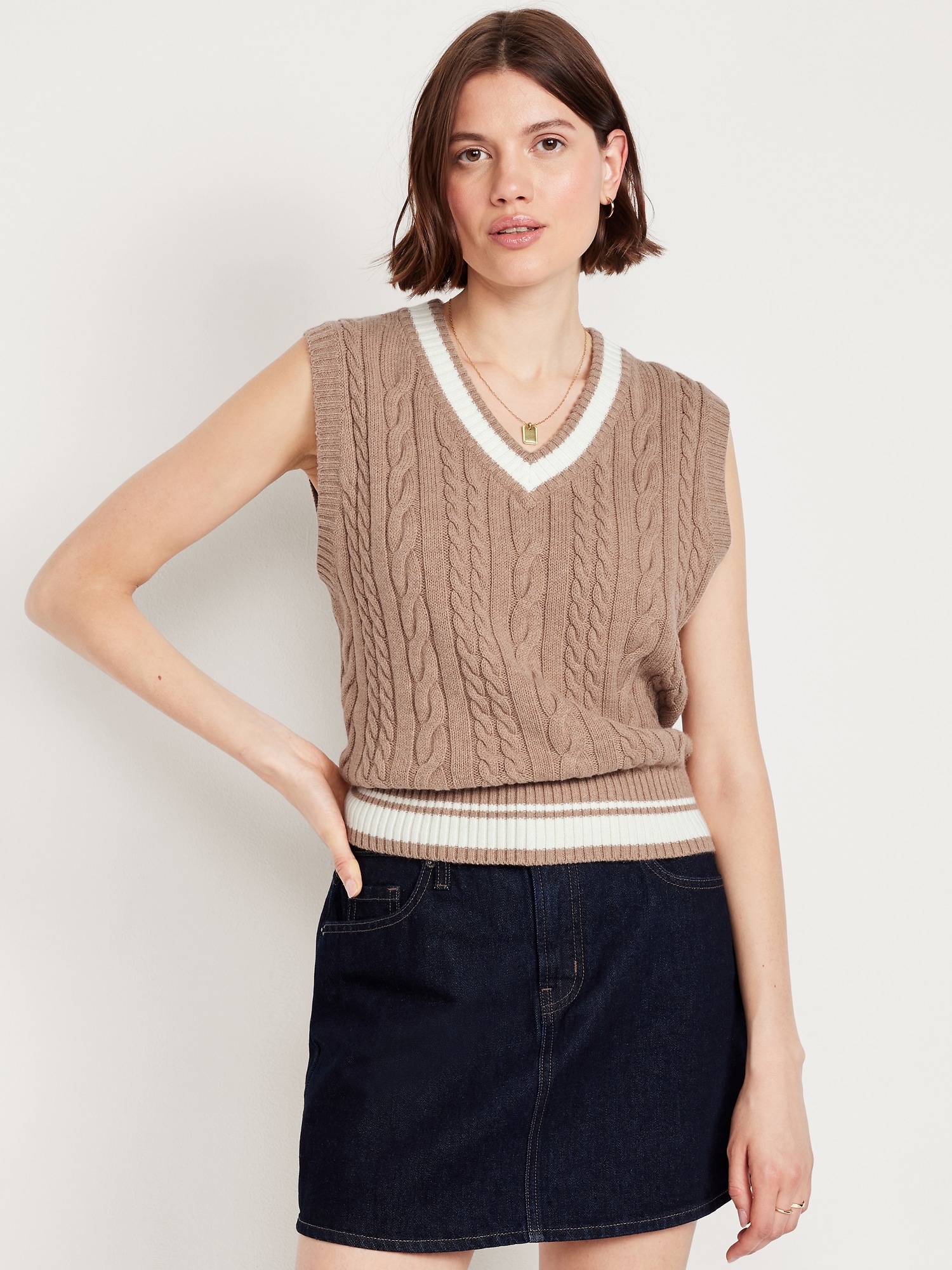 Wool-Blend Cable-Knit Vest