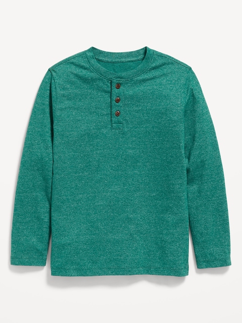 Softest Long-Sleeve Henley T-Shirt for Boys - Heather Green
