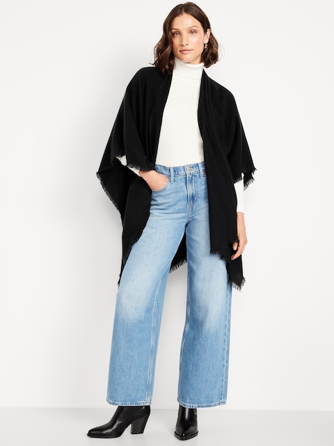 Flannel Fringe Poncho - Black Jack