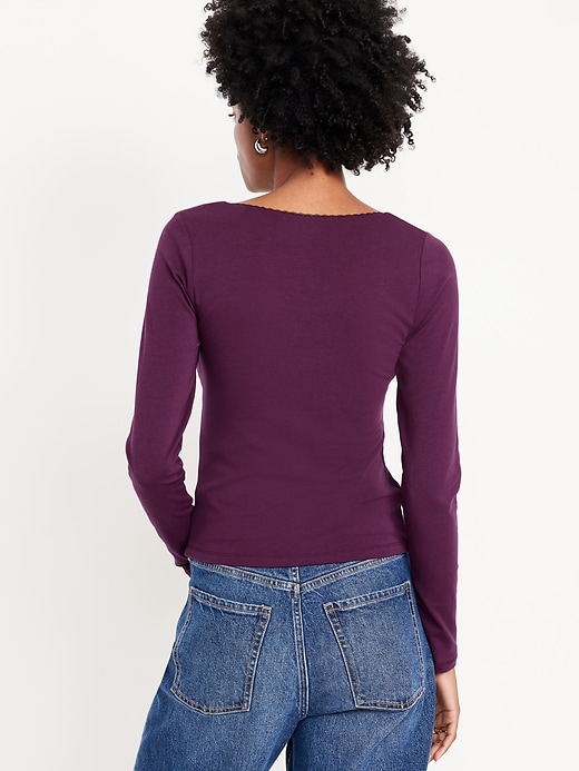 Image number 2 showing, Fitted Double-Layer Scoop-Neck Top