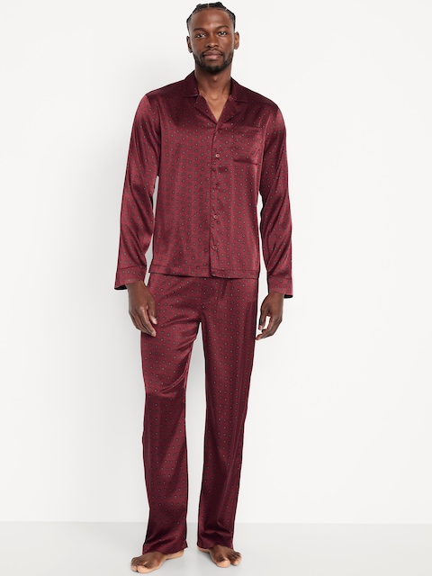 Satin Pajama Set - Maroon Red