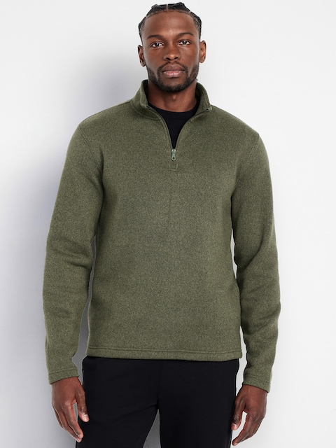 Sweater-Knit Fleece Quarter-Zip Pullover - Matcha Green
