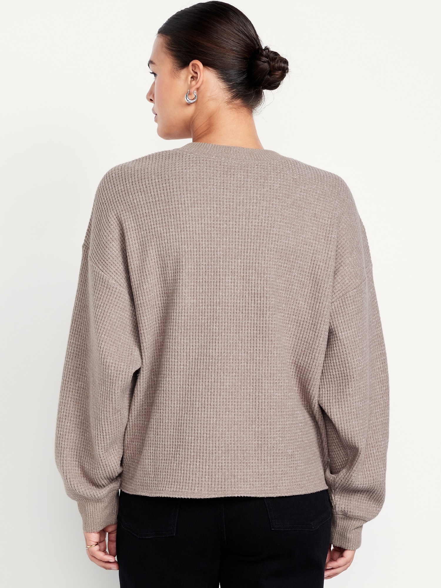 Oversized Cozy Waffle Henley Top
