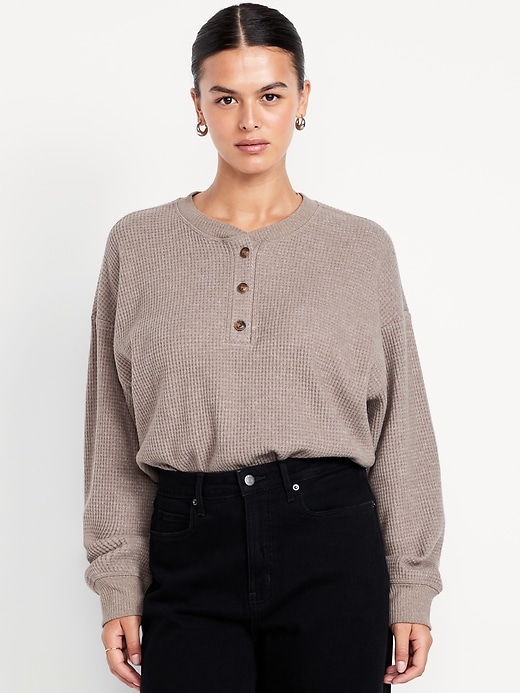 Image number 4 showing, Oversized Cozy Waffle Henley Top
