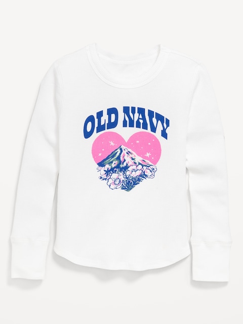 Long-Sleeve Logo Graphic Thermal-Knit T-Shirt for Girls - White Lilies
